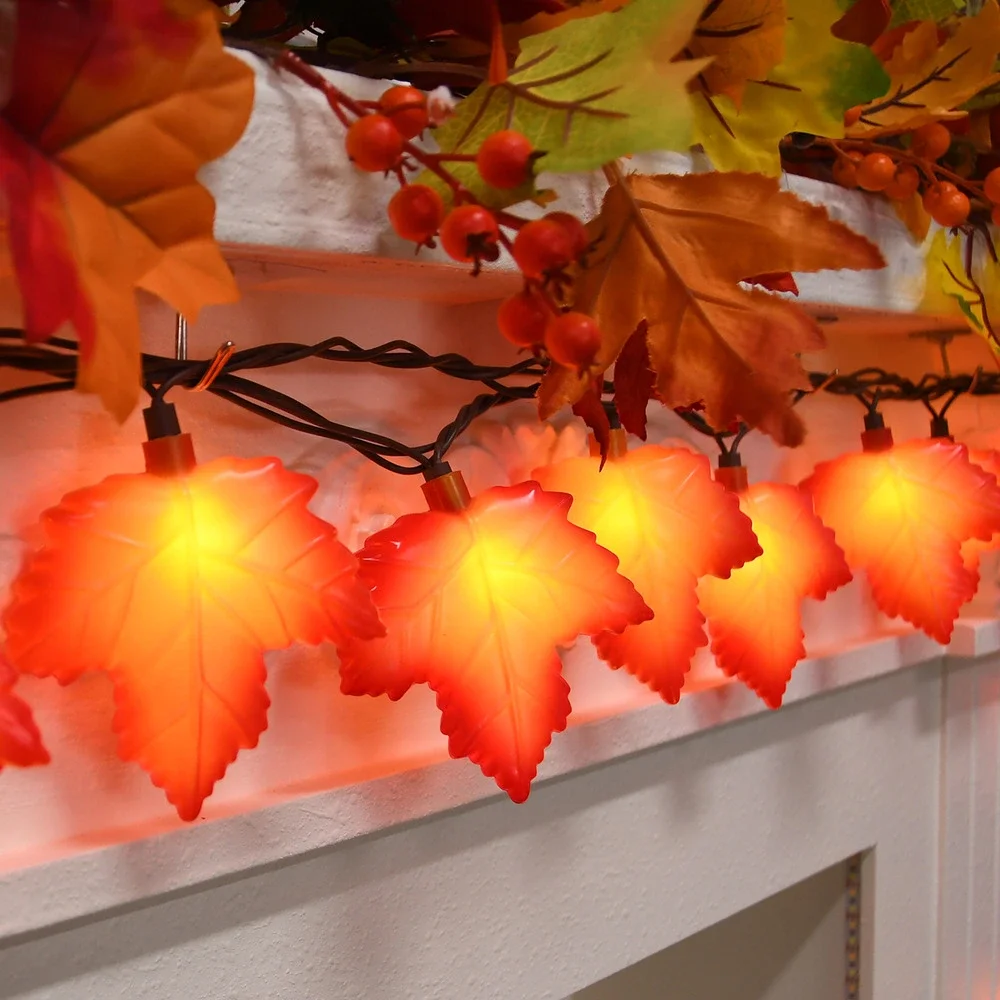 Autumn Leaf LED String Lights 20 count 6.5 ft Battery Operated Harvest Decor